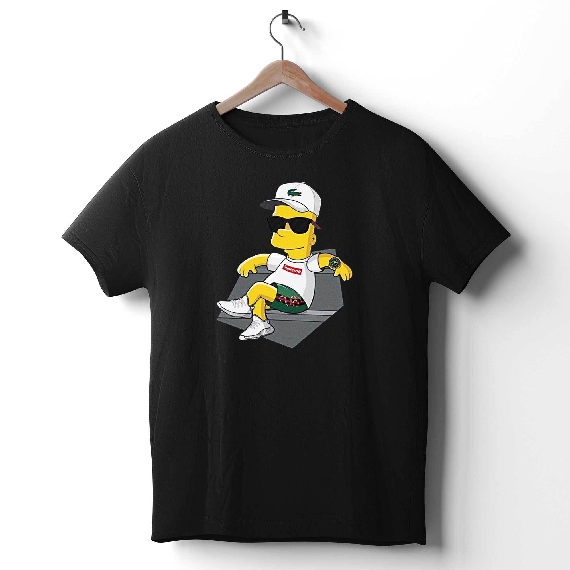 ÁO THUN IN CAO CẤP BART SIMPSON WITH LACOSTE HAT YEEZY SHOES GUCCI SNAKE