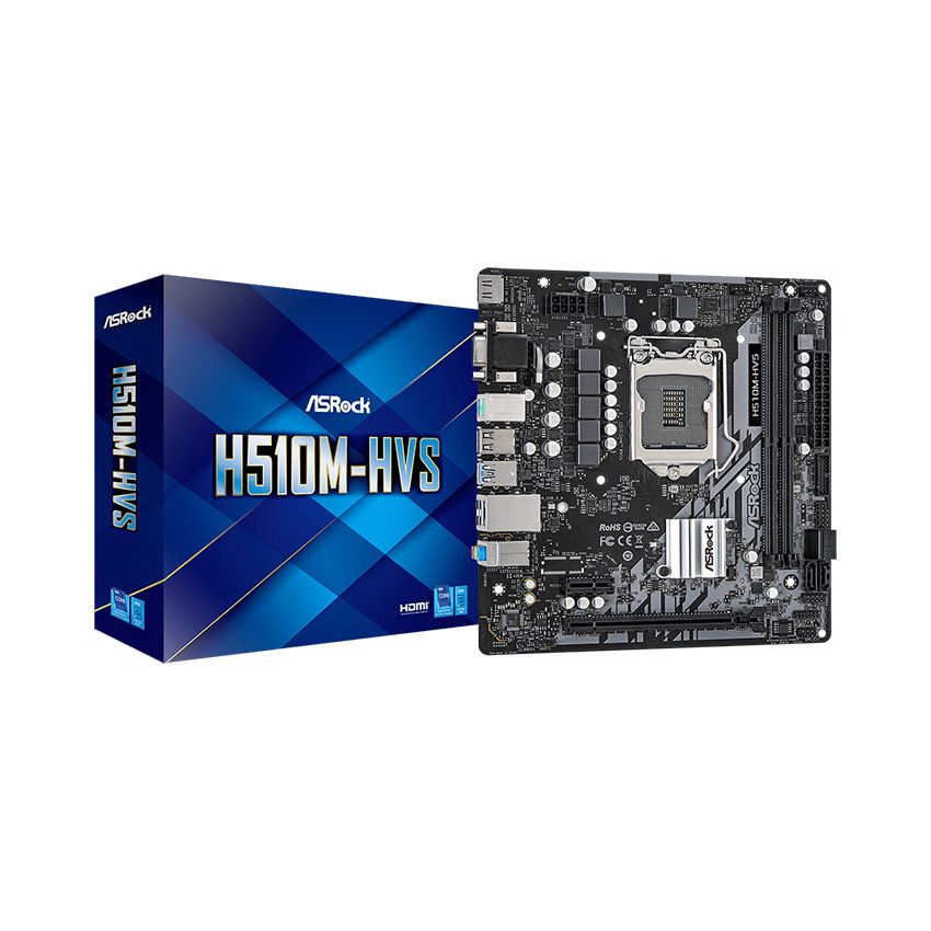 Mainboard ASROCK H510M-HVS (Intel H510, Socket 1200, m-ATX, 2 khe Ram DDR4) NEW BH 36 THÁNG