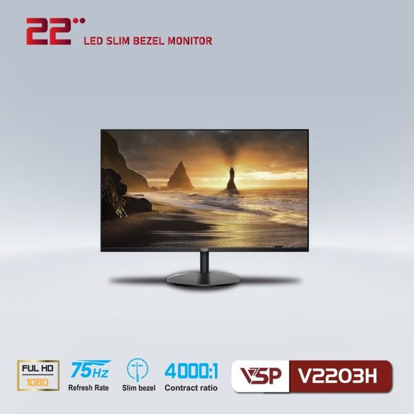 Màn Hình VSP V2203H (21.5 inch/FHD/VA/75Hz/5ms/230nits/HDMI+VGA/Phẳng)
