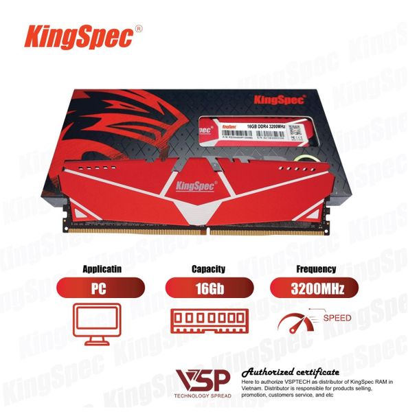 RAM KINGPEC DDR4 16GB GAMING STOM BUSS 3200 TẢN THÉP 36TH