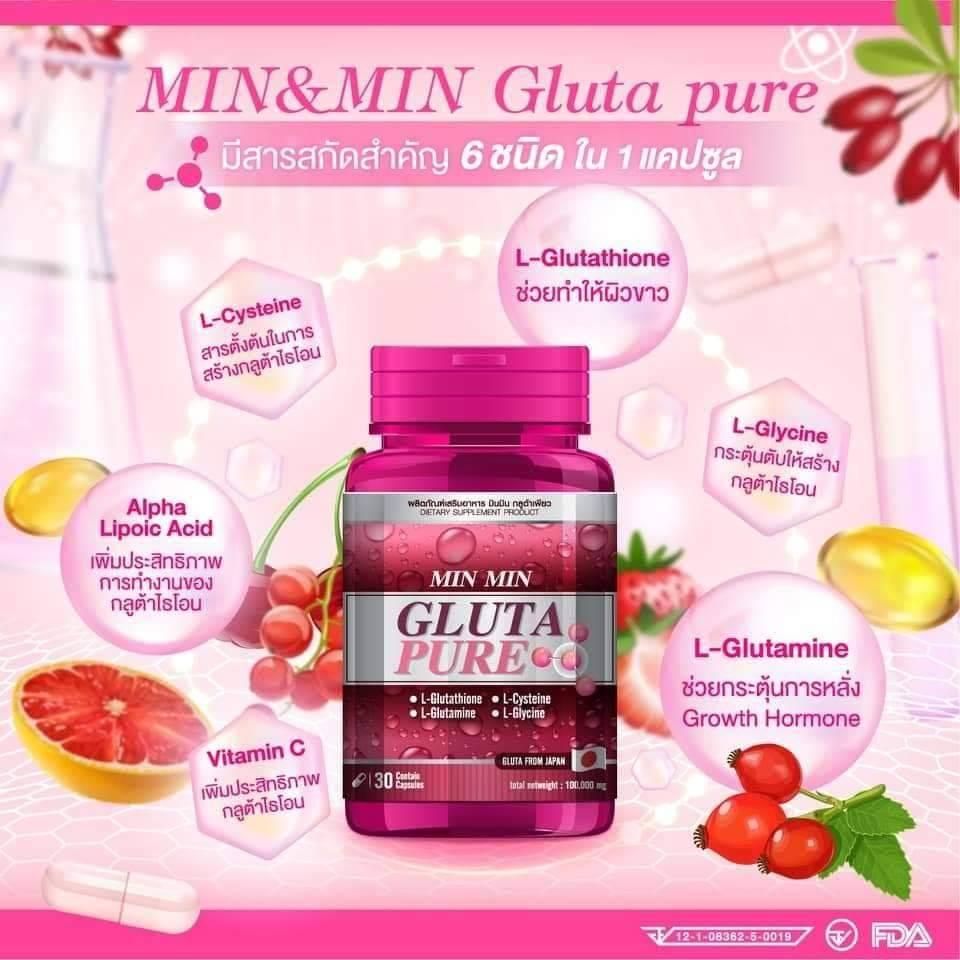 Viên uống trắng da min min gluta pure màu hồng chính hãng thái lan 30 viên
