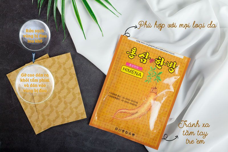 12 bịch cao dán hồng sâm vàng himena trị đau nhức mỏi có 240 miếng hàng nội địa chính hãng hàn quốc