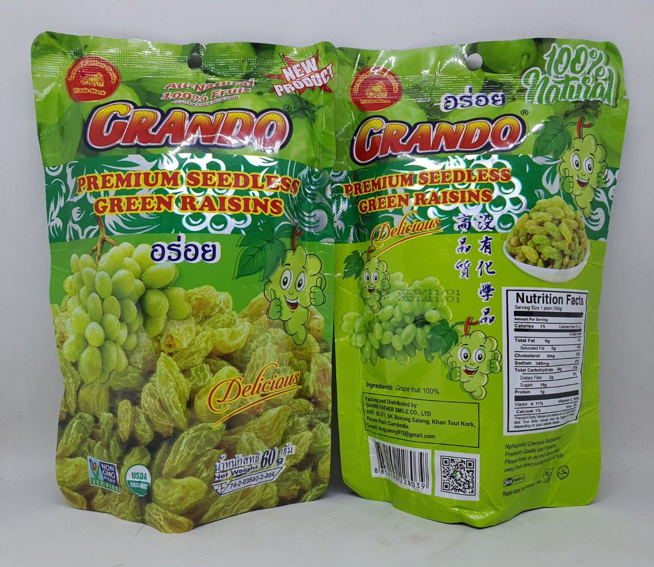 Nho khô grando premium seedless green raisins thái lan 60gr