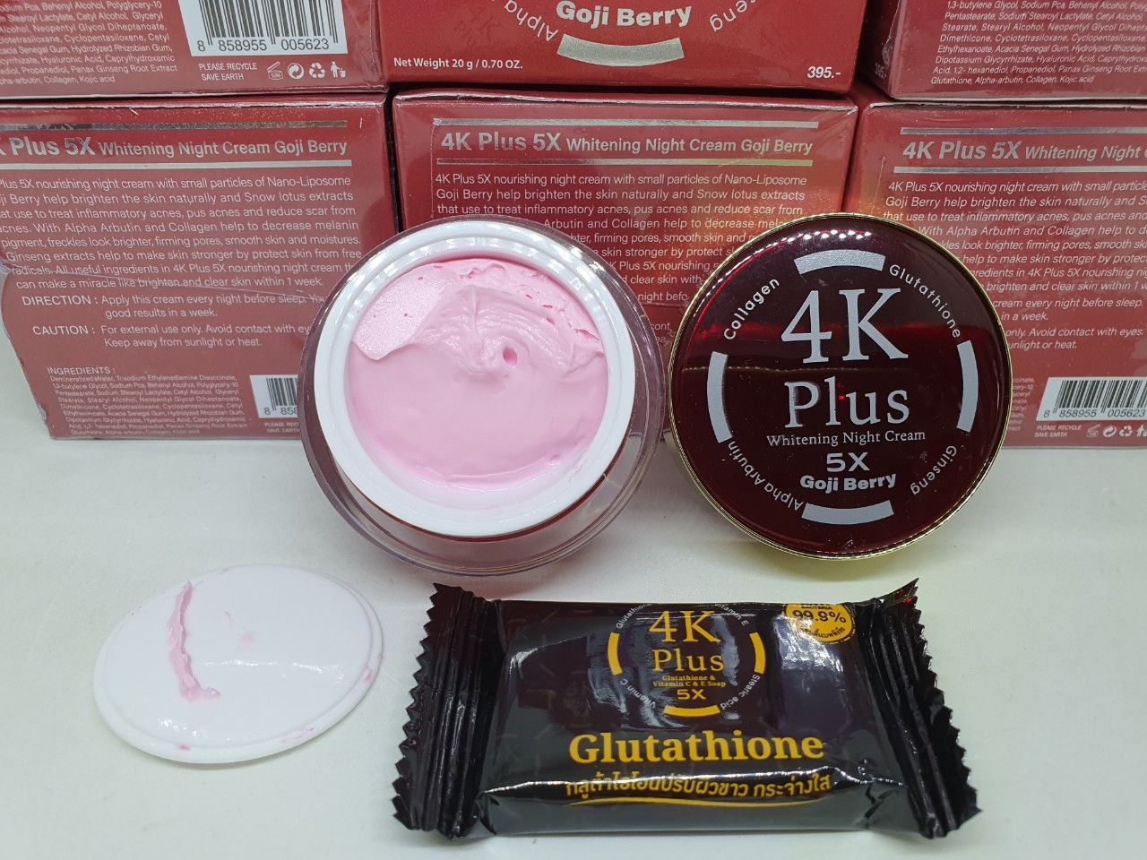 Kem dưỡng trắng da mặt 4k plus whitening night cream màu đỏ dùng ban đêm chính hãng thái lan 20 gam