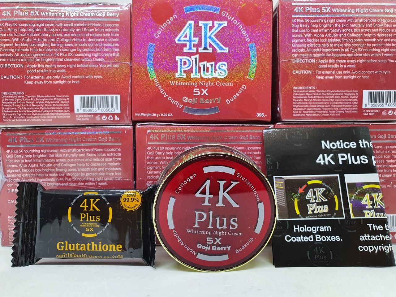 Kem dưỡng trắng da mặt 4k plus whitening night cream màu đỏ dùng ban đêm chính hãng thái lan 20 gam