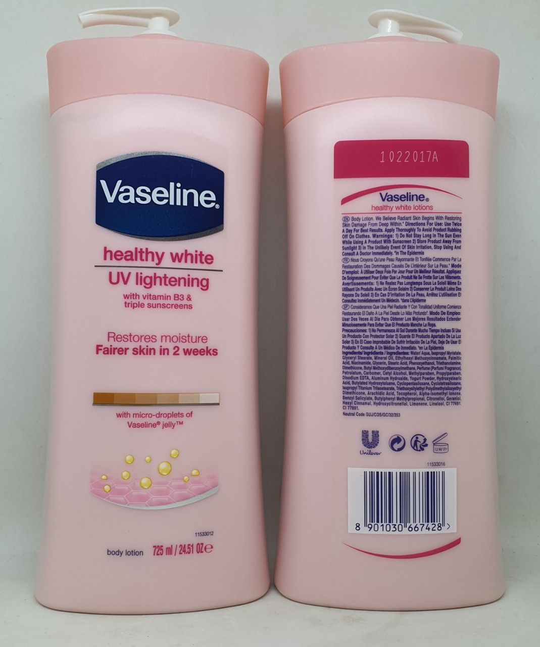 Sữa dưỡng thể vaseline healthy white uv lightening with vitamin b3 & triple sunscreens india 725 ml