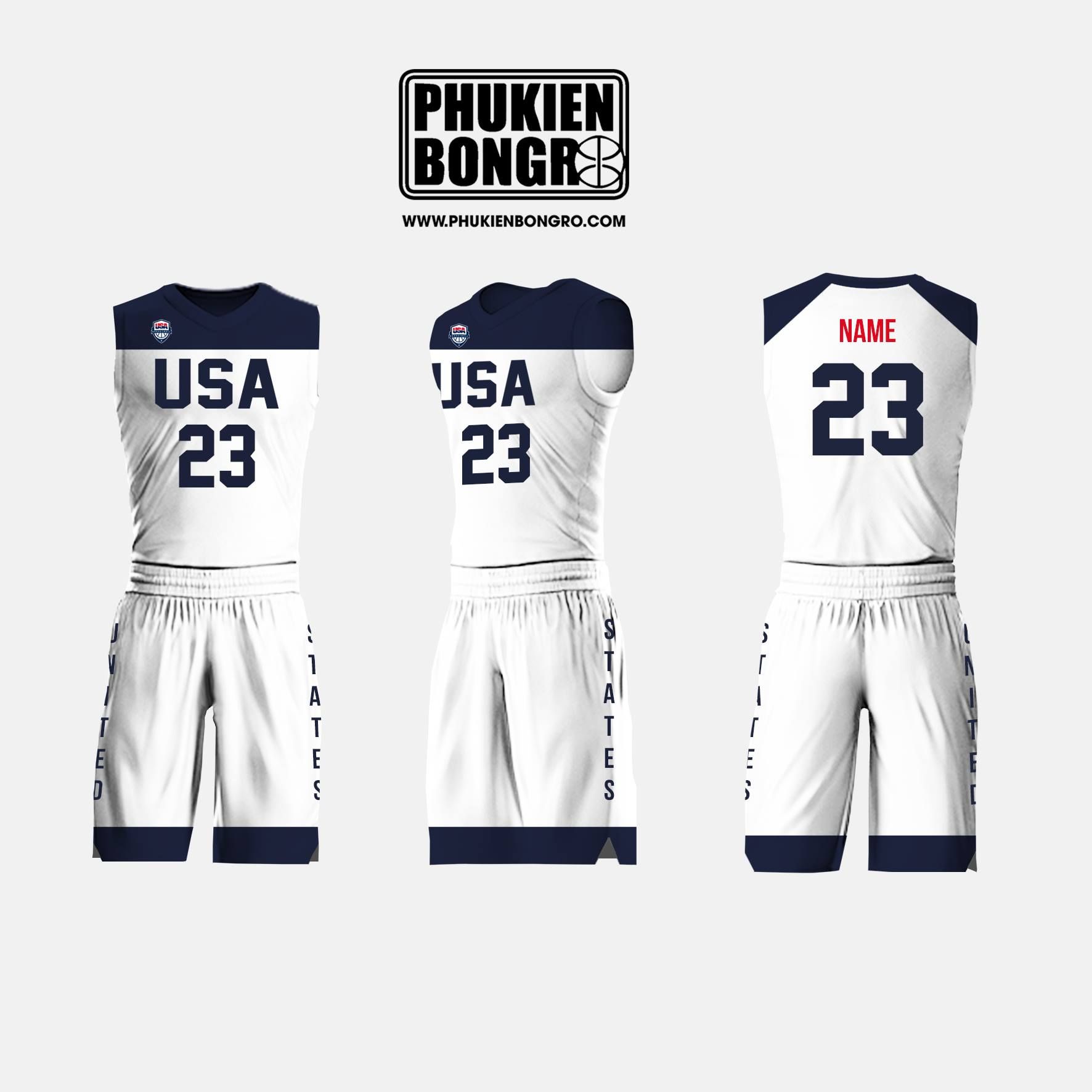Đồng phục bóng rổ thiết kế USA 23 trắng