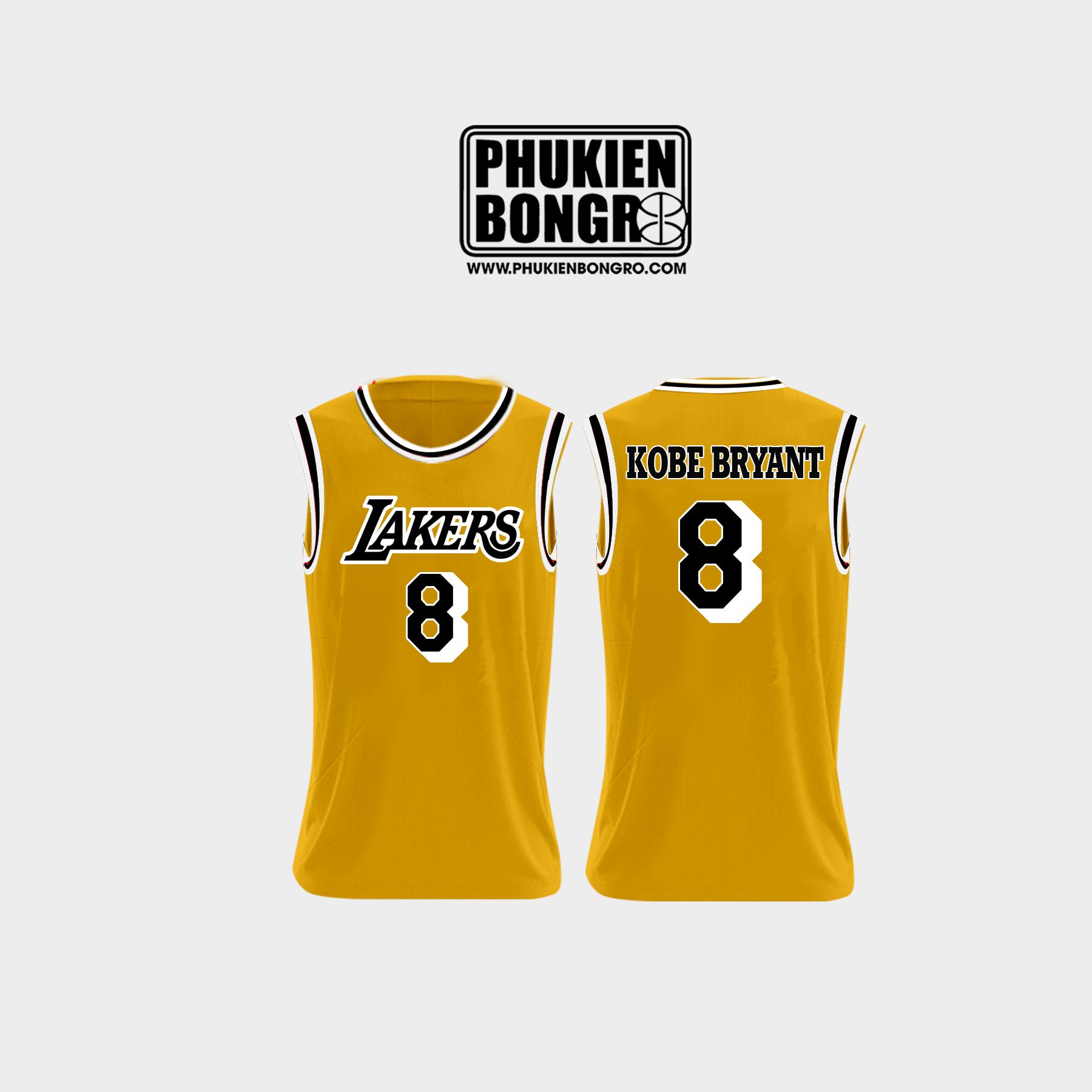 Áo bóng rổ tank top Lakers 8 Kobe Bryant Vàng - Cổ tròn