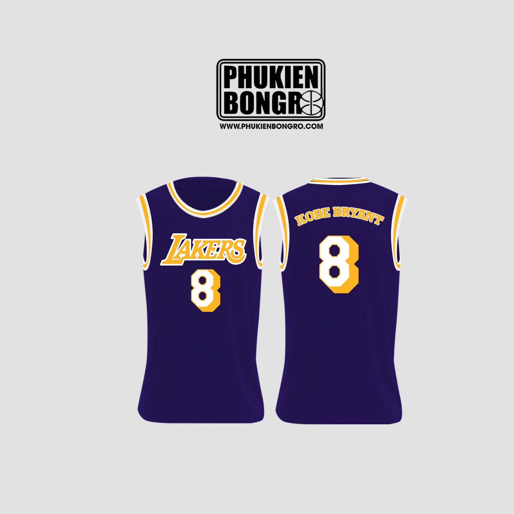 Áo bóng rổ tank top Lakers 8 Kobe Bryant Tím (Cổ tròn) - Name Customize