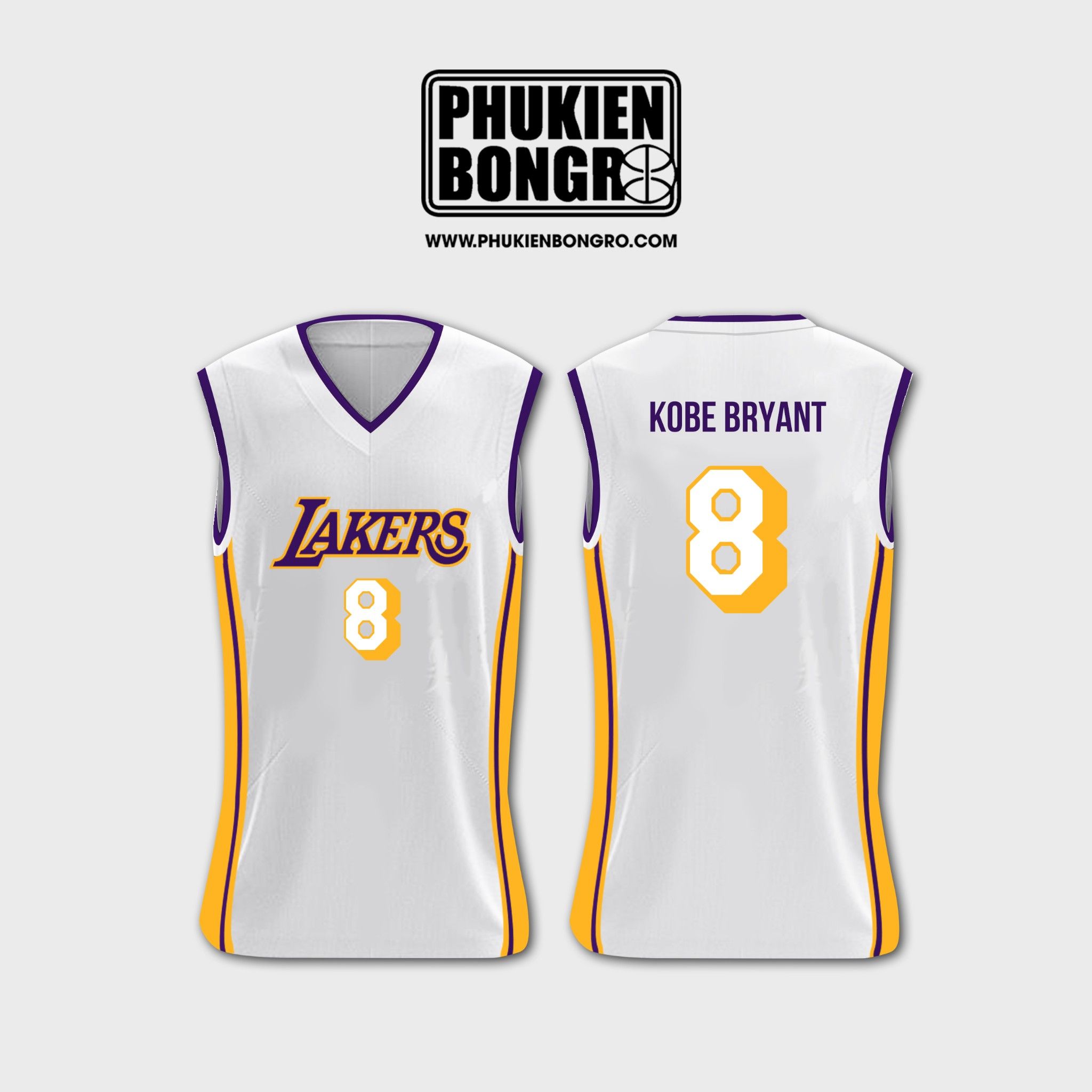 Áo bóng rổ tank top Lakers 8 Kobe Bryant Trắng