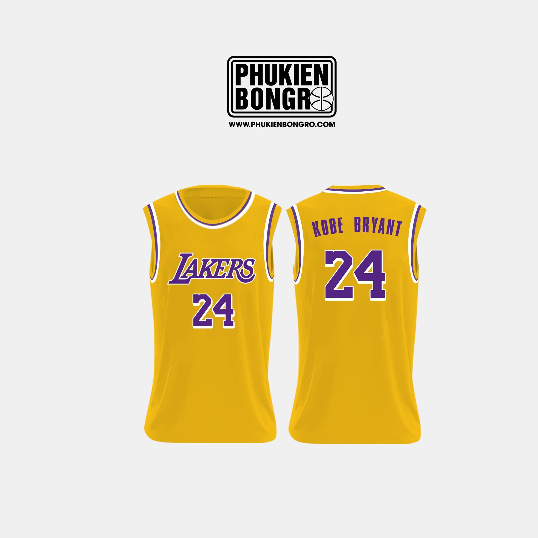 Áo bóng rổ tank top Kobe Bryant 24 Lakers Vàng - Cổ tròn