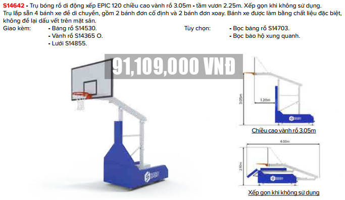 Trụ bóng rổ di động Sodex Sport S14642-CPT