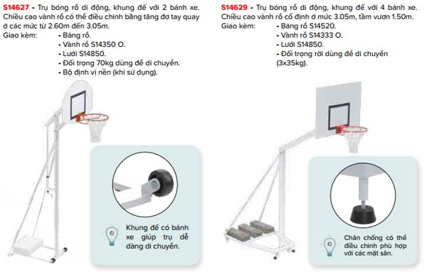 Trụ bóng rổ di động Sodex Sport S14527, S14629