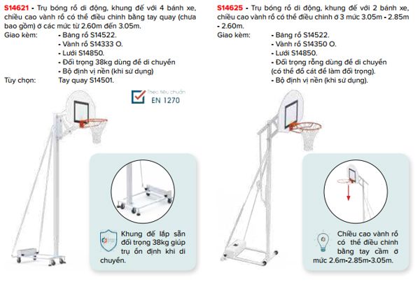 Trụ bóng rổ di động Sodex Sport S14621, S14625