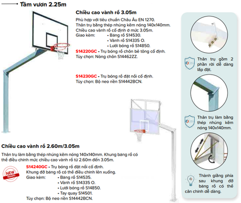  Trụ rổ Sodex Sport S14220GC, S14230GC, S14240GC 