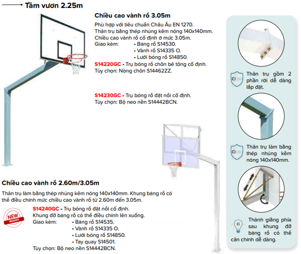 Trụ rổ Sodex Sport S14220GC, S14230GC, S14240GC