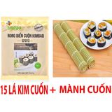 Combo 15 Lá Kim Cuốn Kimbab (3 Tệp 5 Lá) + Mành Cuốn KimBab Dẹp Tre Xanh - Nhập Khẩu Hàn Quốc