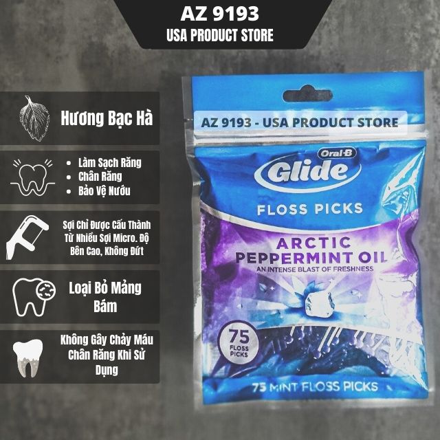 Tăm Chỉ Nha Khoa ORAL B GLIDE ARCTIC PEPPERMINT (75 tăm)