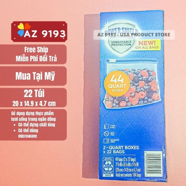 Túi Zip Đựng Thực Phẩm Ziploc FREEZER SLIDER, 22 Túi, 20 x 14.9 x 4.7 cm - Hàng Mỹ