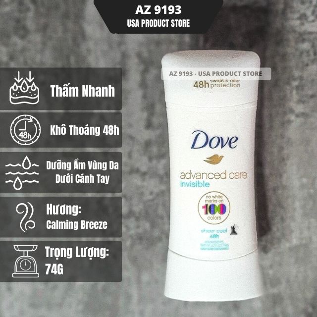 Lăn Khử Mùi Dove Advanced Care SHEER COOL - Sáp Trắng 74g