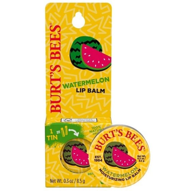 Son dưỡng môi Burt'ss Bees Tin Lip Balm Dưa Hấu (Watermelon)– Hủ Thiết, 8.5g, Hàng Nội Địa Mỹ