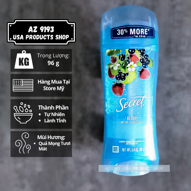 Lăn Khử Mùi Nữ Secret BERRY 96g, Dạng Gel - Hàng Xách Tay Mỹ