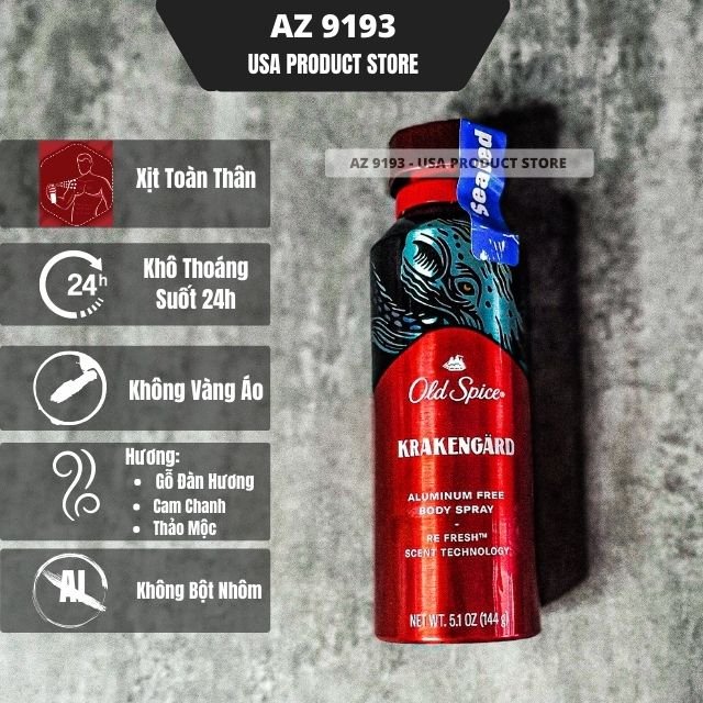 Xịt Khử Mùi Toàn Thân Old Spice KRAKENGARD Aluminum Free 144g
