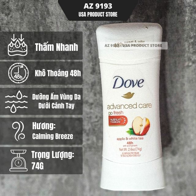Lăn Khử Mùi Dove Go Fresh APPLE & WHITE TEA - Sáp Trắng 74g