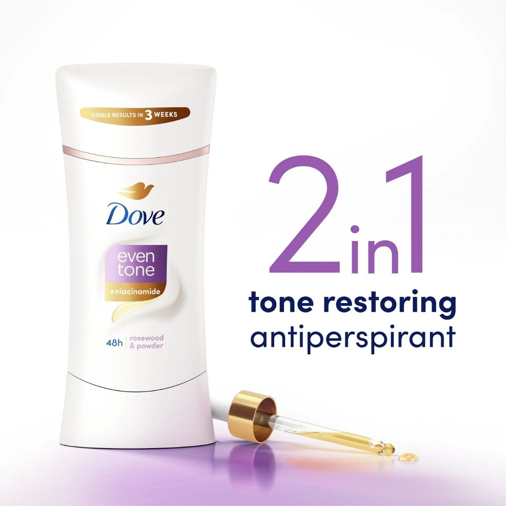 Lăn Khử Mùi Dove Even Tone ROSEWOOD AND POWDER - Sáp Trắng 74g