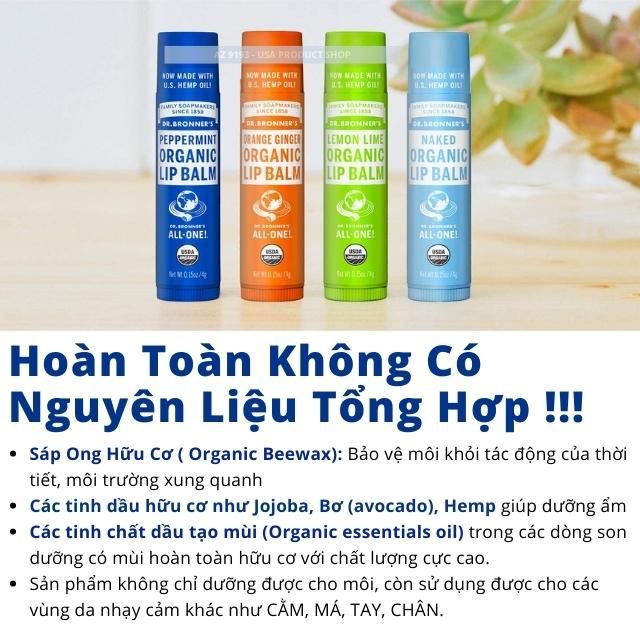 Son Dưỡng Môi Hữu Cơ Dr Bronner's Organic Lip Balm PEPPERMINT 4g