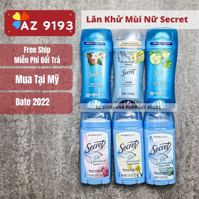 Lăn Khử Mùi Nữ Secret CUCUMBER WATER 74g, Dạng Sáp - Hàng Xách Tay Mỹ