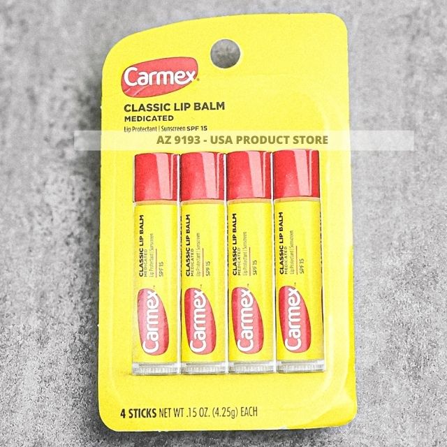 Son Dưỡng Môi Carmex CLASSIC LIP BALM MEDICATED SPF 15 - Bộ 4 cây (4.25g mỗi cây) Hàng Mỹ