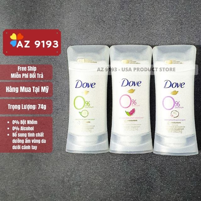 Lăn Khử Mùi Dove Aluminum Free POMEGRANATE & LEMON VERBENA - Sáp Trắng 74g