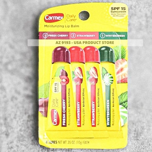 Son Dưỡng Môi Carmex 3 Mùi - Bộ 4 Tuýp (4.25g mỗi cây) Hàng Xách Tay Mỹ