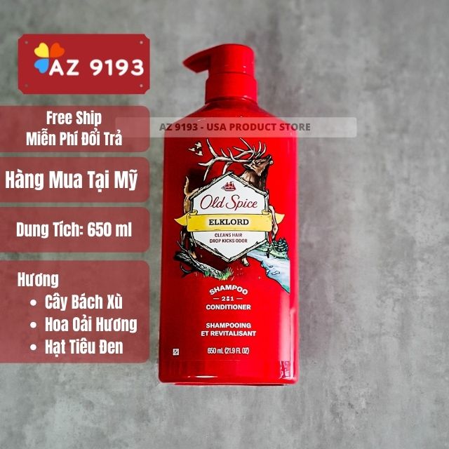 Dầu Gội Nam 2 trong 1 Old Spice ELKLORD 650ml (21.9 oz)