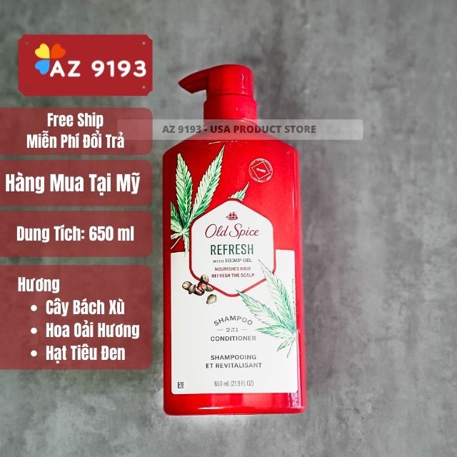 Dầu Gội Nam Old Spice 2 trong 1 REFRESH with Hemp Oil 650ml