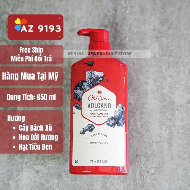 Dầu Gội Nam Old Spice VOLCANO with Charcoal 650ml (21.9 oz)