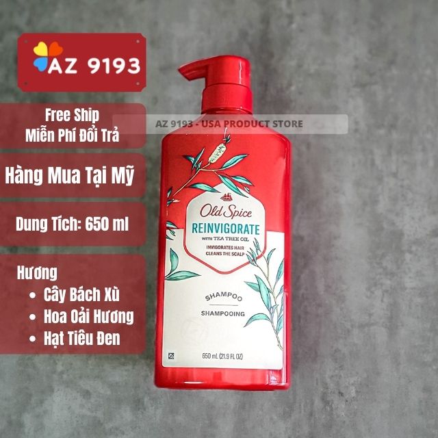 Dầu Gội Nam Old Spice REINVIGORATE with Tea Tree Oil 650ml (21.9 oz)
