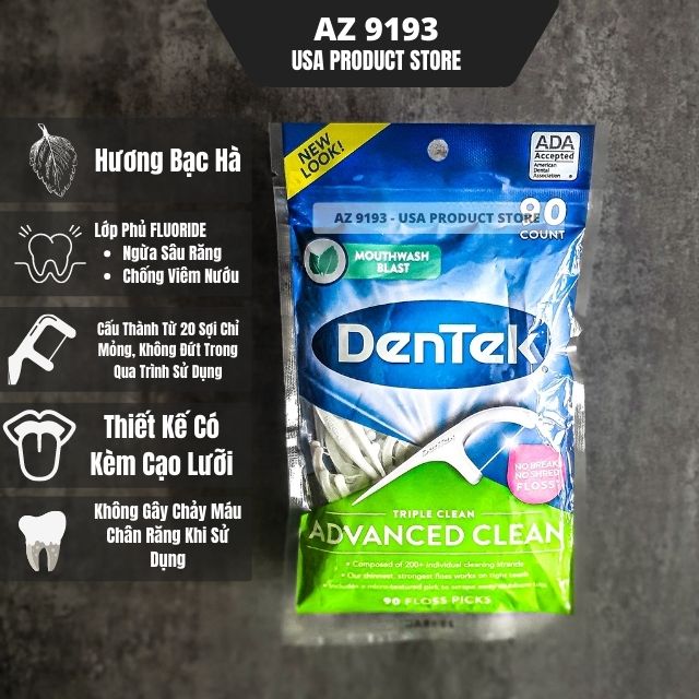 Tăm Chỉ Nha Khoa Dentek Triple Clean Advanced Clean - 90 Tăm