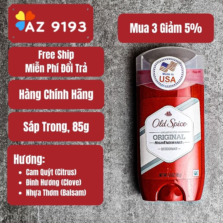 Lăn Khử Mùi Old Spice High Endurance ORIGINAL - Sáp Xanh 85g, Hàng Mỹ