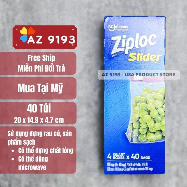 Túi Ziploc Storage Slider 20cm x 14.9cm x 4.7cm, 48 cái