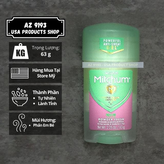 Lăn Khử Mùi Mitchum POWDER FRESH - Dạng Gel 63g