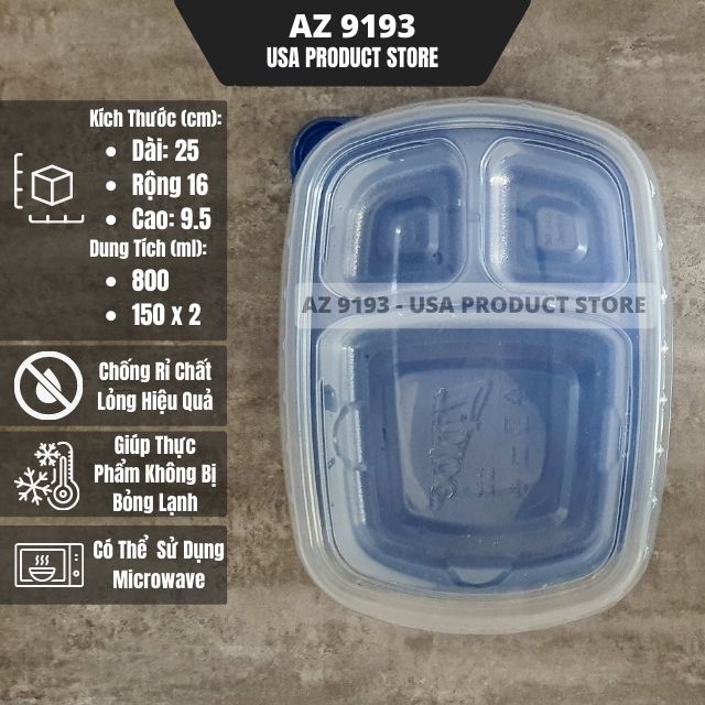 Hộp Đựng Thực Phẩm Ziploc Hình Chữ Nhật Chia 3 Ngăn