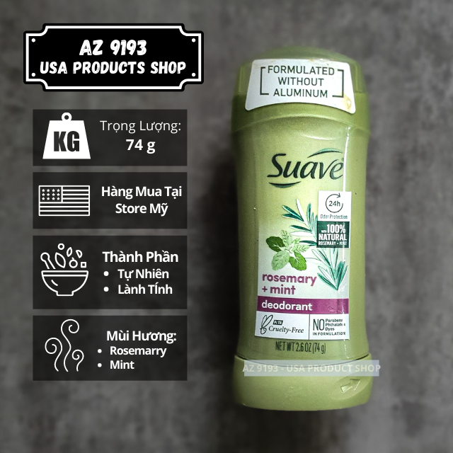Lăn khử mùi nữ Suave ROSEMARY and MINT - Sáp trong 74g
