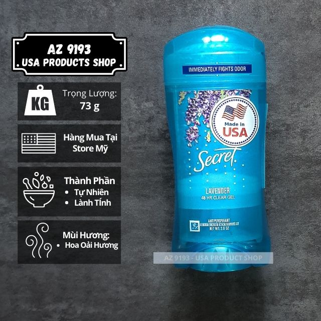 Lăn Khử Mùi Nữ Secret LAVENDER 73g, Dạng Gel - Hàng Xách Tay Mỹ