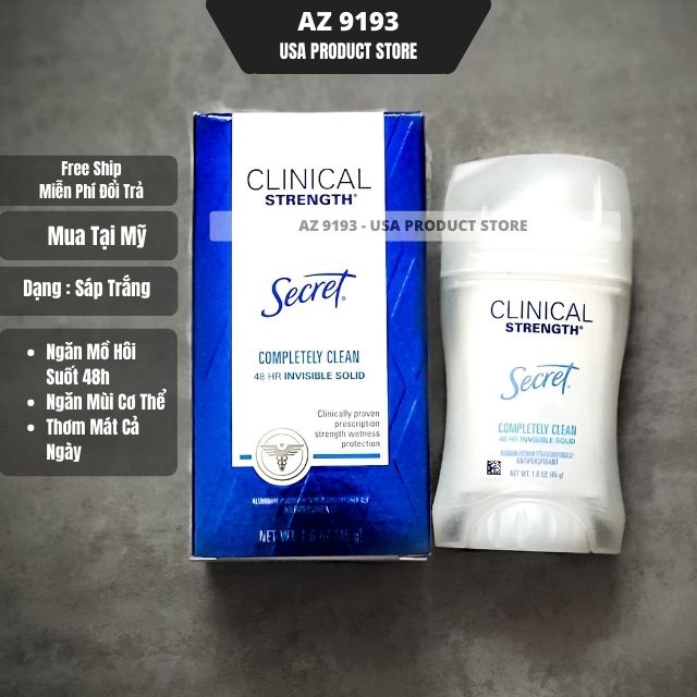 Lăn Khử Mùi Secret Clinical Strength COMPLETELY CLEAN - Sáp Trắng 45g