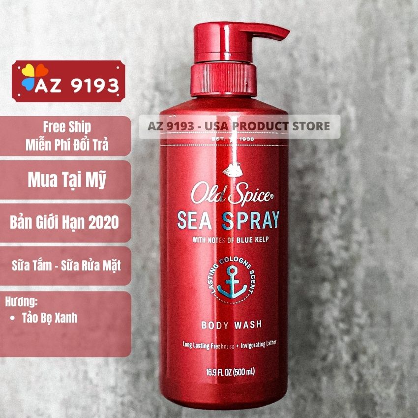 Sữa Tắm Old Spice SEA SPRAY With Notes Of Blue Kelp 500ML - Hàng Mỹ