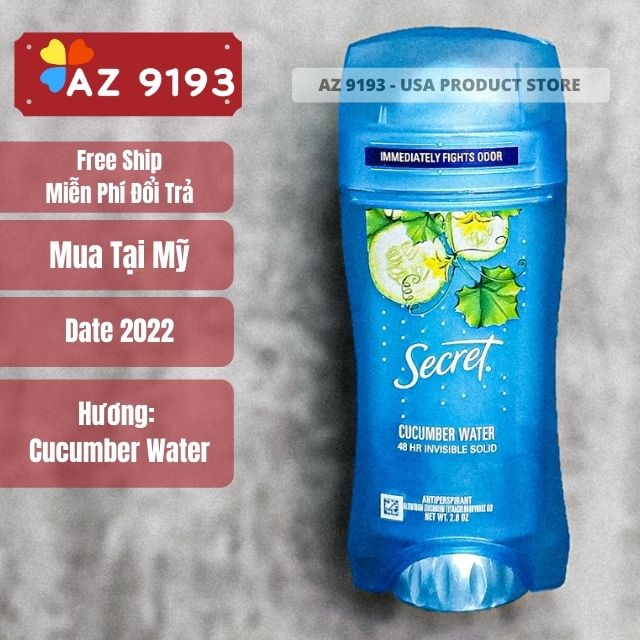 Lăn Khử Mùi Nữ Secret CUCUMBER WATER 74g, Dạng Sáp - Hàng Xách Tay Mỹ