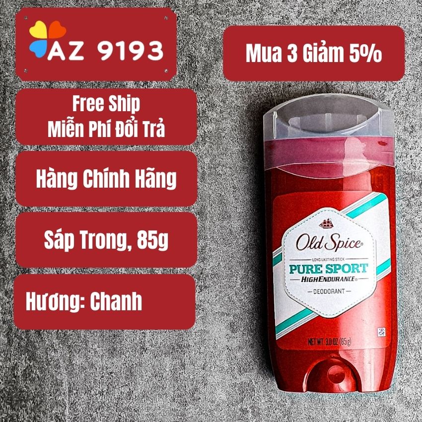Lăn Khử Mùi Old Spice High Endurance PURE SPORT - Sáp Xanh 85g, Hàng Mỹ