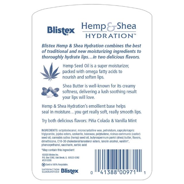 Son Dưỡng Môi BLISTEX Hemp And Shea Hydration, Set 2, 4.25g/ Thỏi, Hàng Mỹ
